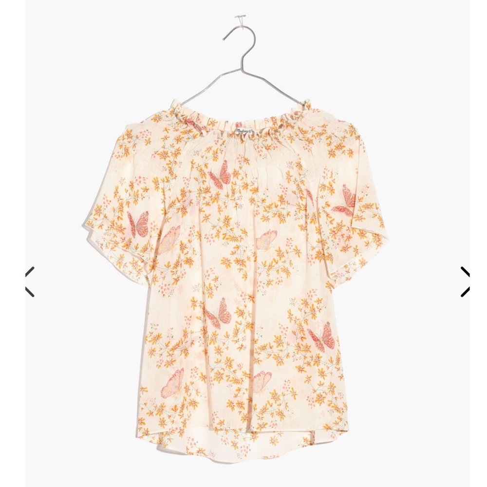 Madewell Smocked Mockneck Top in Butterfly Sanctuary